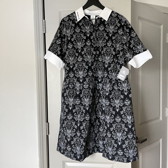 Disney Haunted Mansion Wallpaper Dress - Glow Flare Black Halloween 1X - Picture 5 of 10
